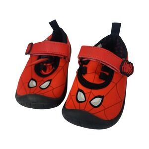 Marvel Spiderman Red Black Toddler Water Shoes Size 5/6 Hook Loop Strap Toggle